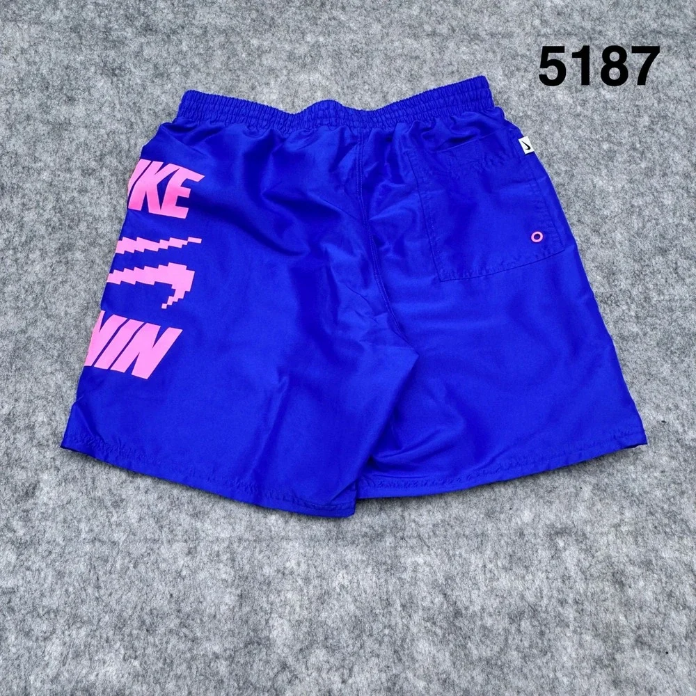 Nike Mens Swim Trunks Navy Blue Pink Pixel Logo Graphic Shorts NESSD514KO M